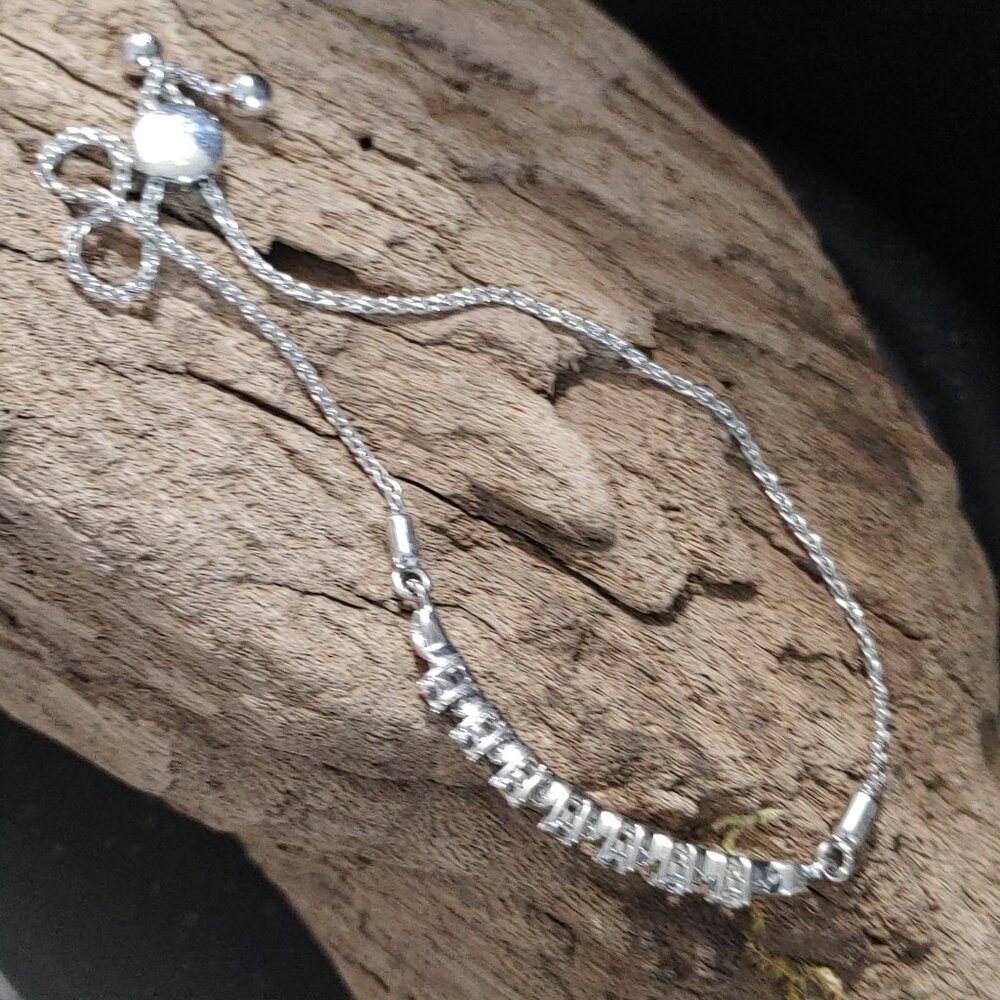 JWBR Gemstone Clear Accents Bracelet Sterling Silver Bolo Adjustable 5 to 9 Inch - Picture 2 of 12